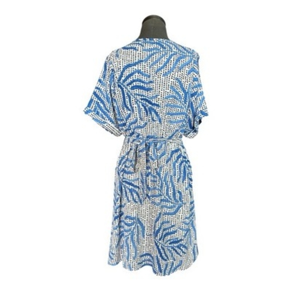 Nic+Zoe Blue Palm Leaves Dot Fit & Flare Dress PM Pockets Elastic Waist Short - Picture 6 of 8